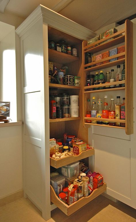 Free Standing Kitchen Units, Kitchen Larder Cupboard, Free Standing Kitchen, Kitchen Larder, Larder Cupboard, Kitchen Design Diy, Pantry Cupboard, Small Kitchen Storage, Kitchen Pantry Design