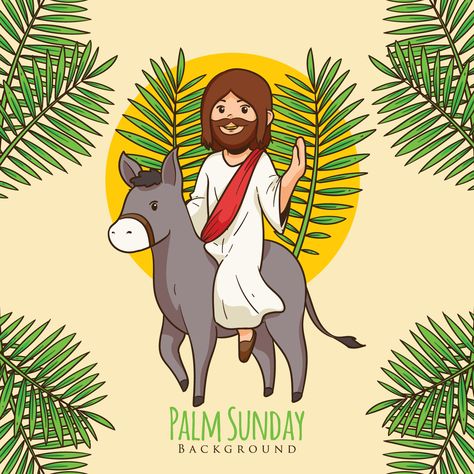 Download Palm Sunday Background Vector Art. Choose from over a million free vectors, clipart graphics, vector art images, design templates, and illustrations created by artists worldwide! Palm Sunday Background, Minggu Palma, Sunday School Palm Sunday, Sunday Illustration, Catholic Illustration, Holy Art, Fish Symbol, Easter Backgrounds, Bible Illustrations