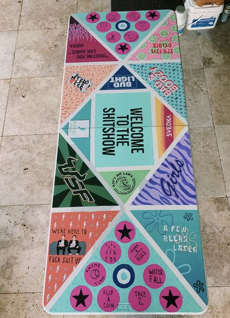 Beer Pong Table Layout, Painted Beer Pong Table Designs, Funny Pong Tables, Painted Pong Table College, Alcohol Logos Pong Table, Ping Table Ideas, Pong Table Painted College Boy, Pong Table Painted College Ideas, Diy Beer Pong Table Paint Ideas