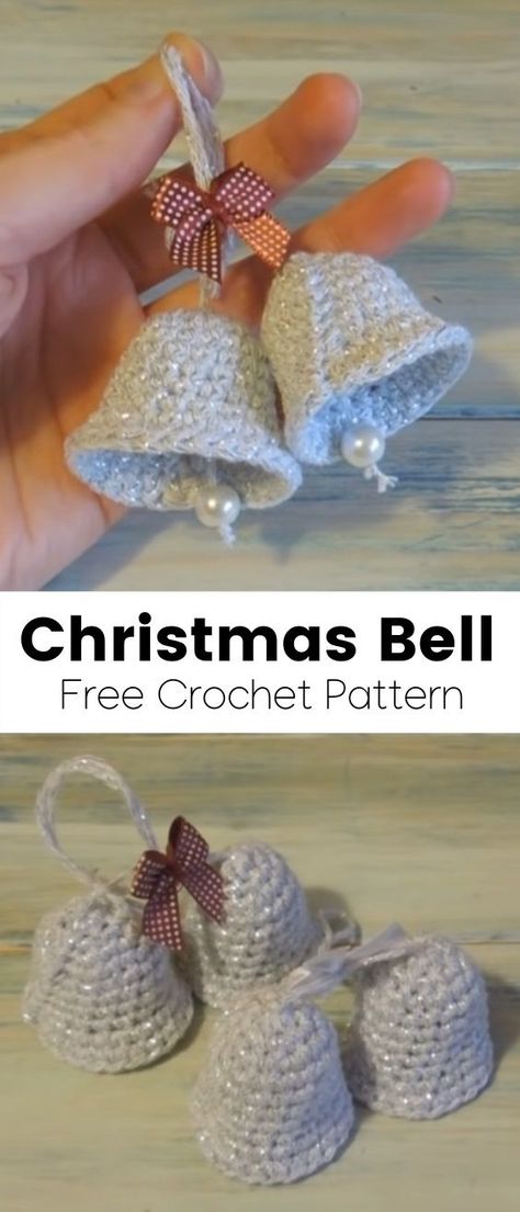 Crochet Christmas Lights, Crochet Silver, Crochet Rose Pattern, Crochet Slipper Pattern, Bell Decorations, Crochet Christmas Decorations, Crochet Ornaments, Christmas Bell, Crochet Decoration