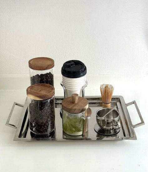 @sagafrisksundberg matcha/coffee station is EVERYTHING we want and need! Get your WAO Matcha and matcha tools today - www.waomatcha.com #matcha #matchalatte #coffeestation #matchastation Matcha Storage, Matcha Station, Coastal Office, College Apartment Decor, Coffee Shop Decor, Coffee Station, Matcha Latte, Sweet Breakfast, Matcha