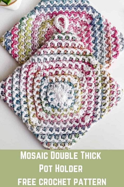 Easy Crochet PotHolder made from a Square free pattern! - Nana's Crafty Home Crochet Granny Square Potholder, Crochet Pot Holders Free Pattern Vintage, Crochet Hot Mats Free Pattern, Crochet Kitchen Accessories, Crocheted Pot Holders, Crochet Pot Holders Free Pattern Easy, How To Diy, Crochet Coaster Holder, Crochet Trivet Free Pattern