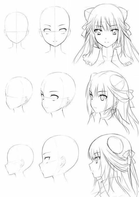 45 Anime Drawing Ideas: A Complete List And Guide For Drawers Girl Head Drawing, Head Sketch, Anime Face Drawing, How To Draw Anime, Head Drawing, Manga Tutorial, Drawing Eyes, Drawing Hair, 그림 낙서