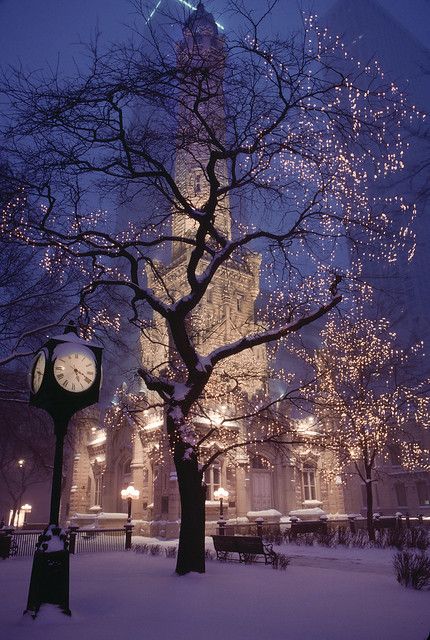 Chicago in Snow | Historic Water Tower Park, Chicago, 1989. … | Flickr Chicago Water Tower, Reka Bentuk Dalaman, Beautiful Winter Scenes, Winter Szenen, I Love Winter, Winter Nature, Winter Wallpaper, Christmas Wonderland, Winter Scenery