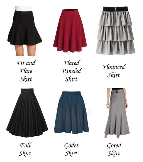 A-Z List of Types and Silhouettes of Skirts in Fashion - HubPages Fashion Styles Types, Flared Skirt Pattern, Bell Skirt, Choli Dress, Godet Skirt, Ball Skirt, Fashion Terms, Sheath Wedding, Fit And Flare Skirt