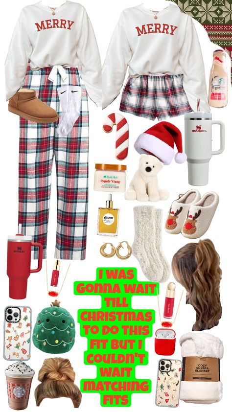 Christmas Matching Outfits Best Friends, Best Friend Matching Christmas Pjs, Matching Christmas Pajamas Best Friends, Matching Winter Outfits, Christmas Pjs Aesthetic, Bff Clothes, Christmas Matching Outfits, Pjs Aesthetic, Brr Basket