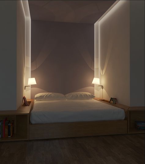 Bed Alcove Bed, Small Bedroom Layout, Small Apartment Interior, Tiny Apartment, Tiny Bedroom, Bedroom Layouts, Apartment Interior, Apartment Design, Cheap Home Decor