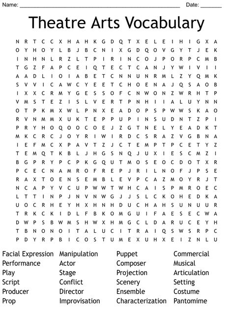 Theatre Arts Vocabulary Word Search Chemical Bonds, Easy Word Search, Atomic Structure, Music Worksheets, Reading Comprehension Skills, Word Search Puzzles, Computer Basics, Peer Pressure, Vocabulary Activities