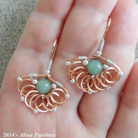 Wirework Jewelry Tutorials, Copper Earrings Handmade, Green Stone Earrings, Aventurine Jewelry, 925 Earrings, Wire Wrapped Jewelry Diy, Wire Wrapped Jewelry Tutorials, Bijoux Fil Aluminium, Wire Jewelry Tutorial