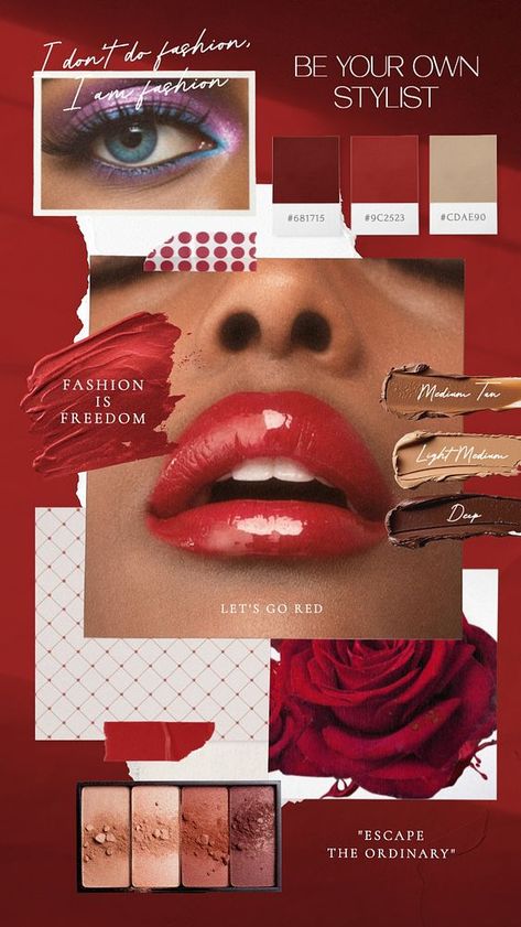 Red beauty cosmetics mood board mockup, editable design | premium image by rawpixel.com / ton Mood Board Makeup, Makeup Mood Board, Red Moodboard Aesthetic, Red Mood Board, Makeup Moodboard, Red Moodboard, Beauty Moodboard, Makeup Layout, Collage Idea