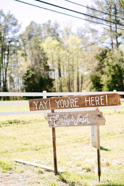 Photography: Anna Routh Photography - annarouthphoto.com  Read More: http://www.stylemepretty.com/2015/06/19/colorful-spring-north-carolina-farm-wedding/ Fun Signage, Backyard Wedding Ceremony, Wedding Signs Diy, May Weddings, Wedding Set Up, Future Wedding Plans, Mom Wedding, Outdoor Wedding Decorations, Wedding Welcome Sign