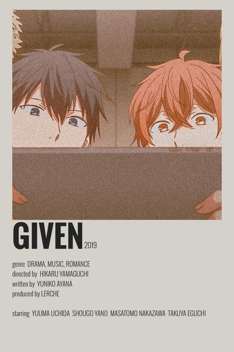 Anime Cards Aesthetic, Subtle Anime Posters, Given Aesthetic, Given Poster, Given Minimalist Poster, Anime Posters Minimalist, Anime Posters Polaroid, Given Anime Poster, Noragami Minimalist Poster