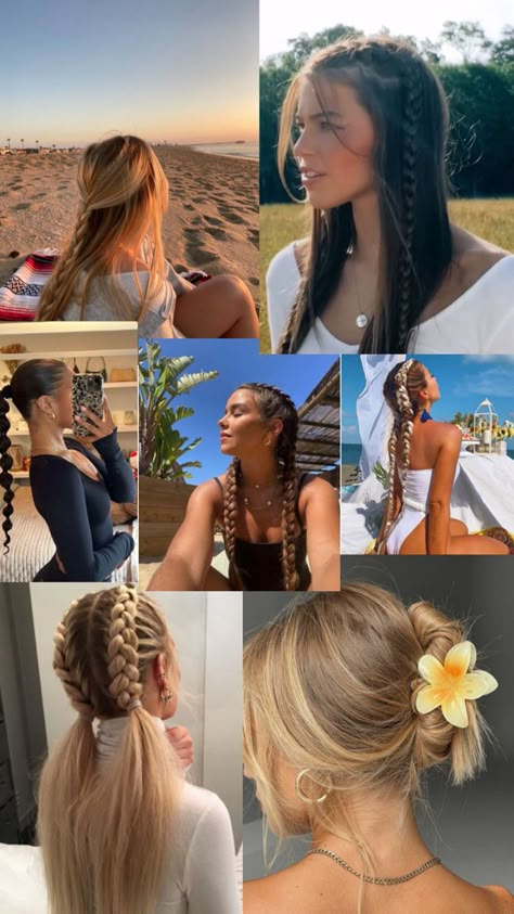 Corset Top Hairstyle, Hair Ideas For Vacation, Summer Hair Styles Medium Length, Obx Hairstyles, Amusement Park Hairstyles, Summer Wavy Hair, Quick Summer Hairstyles, Pool Day Hairstyles, Beach Day Hairstyles