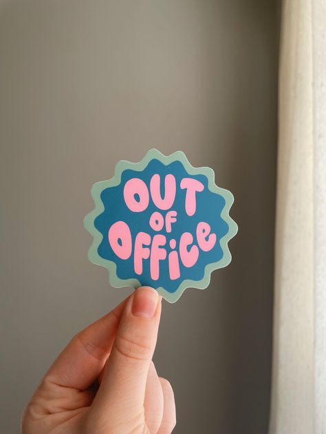 Out of Office Sticker | Vinyl Laptop Sticker, House Stickers, Sticker Inspo, Sticker Design Inspiration, Work Stickers, Vinyl Stickers Laptop, Stickers Design, Brand Stickers, Out Of Office, Bottle Sticker