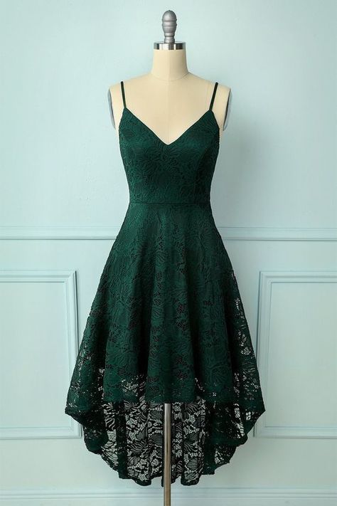 8c01a75941549a705cf7275e41b21f0ddesc49856560ri High Low Lace Dress, Style Vert, Shoulder Strap Dress, Green Homecoming Dresses, Lace Homecoming Dresses, Burgundy Lace, Short Prom Dress, Grad Dresses, Hoco Dresses