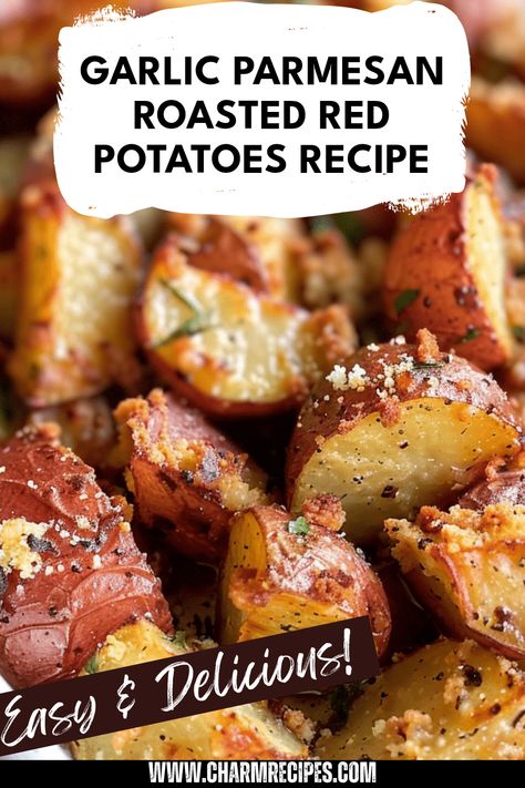 Try this simple recipe for Garlic Parmesan Roasted Red Potatoes, a delicious side dish perfect for any meal! These savory potatoes are easy to make, offering a buttery and garlicky flavor that everyone will love. Chop some fresh red potatoes and coat them in olive oil, Parmesan cheese, minced garlic, and fresh herbs. Bake until they are perfectly crispy and golden. Serve these roasted red potatoes at your next family dinner or special occasion to impress your guests with a delightful veggie option these are sure to crave more! Garlic Parm Red Potatoes, Red And Yellow Potatoes Recipe, Easy Small Red Potato Recipes, Red Potato Side Dish, Parmesan Red Potatoes Baked, Red Potato And Onion Recipes, Easy Parmesan Potatoes, Red Potatoes In Crockpot Slow Cooker, Roasting Red Potatoes In Oven