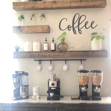 "Add this Coffee metal word to your home decor! Perfect addition to your coffee bar, gallery wall or anywhere to add that special touch. Sizes available below. * 12 Inch - 7\" H x 12\" W. * 14 Inch - 8\" H x 14\" W. * 18 Inch - 10\" H x 18\" W. * 2 Ft - 13\" H x 24\" W. (Shown in 1st photo, painted black) * 30 Inch - 17\" H x 30\" W. * 3 Ft - 22\" H x 36\" W. (Shown in 2nd photo, Raw) * 4 Ft - 26\" H x 47\" W. Color shown in raw metal. You can keep your sign raw, paint it yourself or we can paint it for an additional charge.  Holes are added for hanging, but hanging hardware is not included. You can use wire nails or command strips to adhere too desired surface. If you do not want holes in your sign, please let us know at checkout. All of our signs are cut from 14 gauge metal. Each piece i Coffee Vibes Aesthetic, Coffee Bar Ideas Kitchen, Coffee Bar In Kitchen, Bar In Kitchen, Coffee Bar Ideas Kitchen Counter, Coffee/wine Bar, Coffee Bar Station, Coffee Bar Ideas, Coffee Bar Design