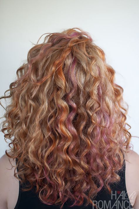 Orange Highlights Curly Hair, Colorful Highlights Curly Hair, Short Curly Hair Pink Highlights, Curly Hair Pink Balayage, Pink Highlights In Blonde Hair Curly, Orange And Pink Highlights, Spring Curly Hair Color, Fun Curly Hair Color, Curly Hair Pink Highlights