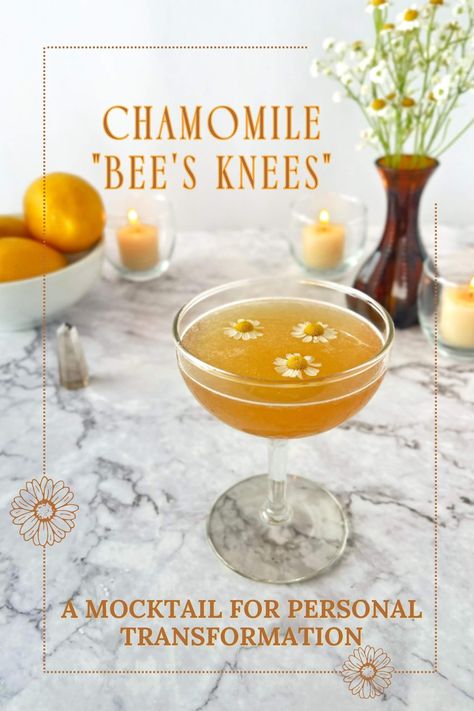 Chamomile Bees Knees Mocktail Recipe Old Fashioned Recipes Mocktail, Honey Mocktail Recipe, Night Cap Mocktails, Chamomile Mocktail, Chamomile Cocktail, Chamomile Recipes, Chamomile Tea Recipe, Tea Mocktail, Mock Cocktails