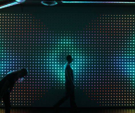 Make an Interactive IPad Controlled LED Wall: Show me the youtube video of the wall in action!Everyone wants to make giant LED displays to show their cool, geometric LED waves, or fuzzy pink Elvis art. However, in order to address a massive wall of LEDs, you have to figure out how to turn you... Led Panel Wall, Led Display Wall, Led Wall Design, Interactive Lighting, Elvis Art, Led Art, Deco Led, Digital Media Design, Led Matrix