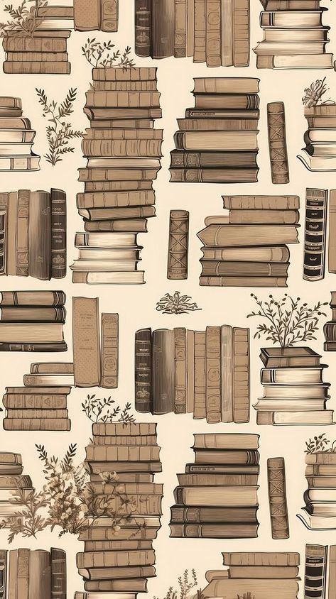 Book Pattern Design, Brown Book Wallpaper, Brown Designer Aesthetic, Cute Book Wallpapers Aesthetic, Aesthetic Stickers Printable Vintage Brown, Study Iphone Wallpaper, Books Background Aesthetic, Vintage Book Stickers, Vintage Stickers Printables Brown