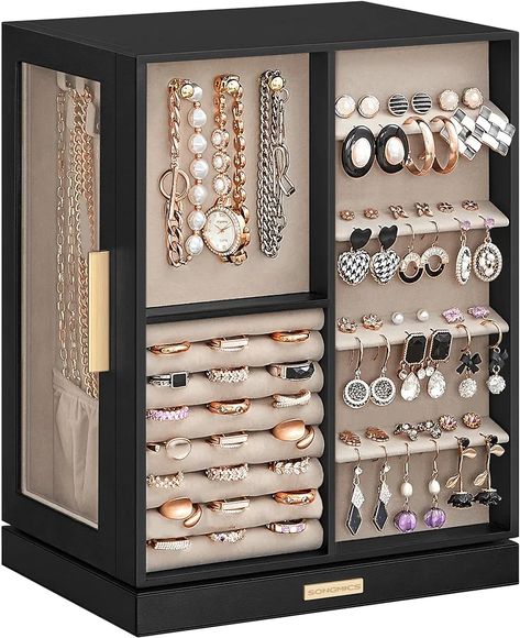 Amazon.com: SONGMICS Jewelry Box 360° Rotating, Jewelry Storage Case with 5 Drawers, Jewelry Organizer, Glass Window, Spacious, Vertical Jewelry Storage, Open Design, Christmas Gifts, Graphite Black UJBC170B01 : Clothing, Shoes & Jewelry Power Tool Organizer, Jewelry Display Case, Earring Hole, Jewelry Cabinet, Wood Jewelry Box, Vertical Storage, Jewelry Armoire, Jewellery Storage, Open Design