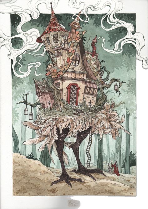 Mythology Party, Baba Yaga House, Fantasy Architecture, Baba Jaga, Inktober 2024, Sculpture Ideas, Baba Yaga, Arte Sketchbook, Fairytale Art