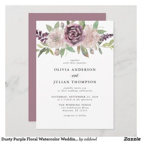 Mauve Wedding Invites, Purple And Greenery Wedding, Vintage Mauve Wedding, Mauve Fall Wedding, Mauve Wedding Theme, Dusty Mauve Wedding, Dusty Purple Wedding, Mauve Wedding Invitations, Wedding Invitation Watercolor