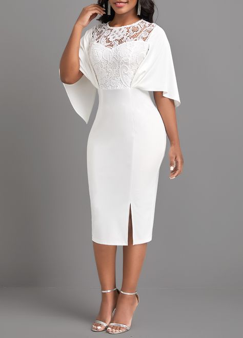 White Half Sleeve Lace Bodycon Dress | Rosewe.com - USD $35.98 Short Lace Dress Styles Ghana, Elegant Lace Dress Classy, Wedding Outfits For Ladies, Lace Dress Styles Ghana, White Lace Dress Short, Lace Dress Classy, Wedding Outfits For Women, Long African Dresses, Ginger Benefits