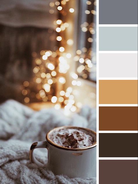 Hot Chocolate Color Palette, Cozy Colour Scheme, Vintage Winter Color Palette, Winter Color Aesthetic, Cozy Color Pallete, Gray Beige Color Palette, Cozy Winter Color Palette, Boho Winter Color Palette, New Years Color Palette