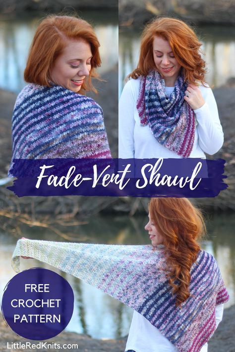 get those mini skeins ready for the Fade-Vent Shawl! The perfect spring/summer crochet wrap is now available for free on my blog. Crochet Mini Skein Projects, Mini Skein Crochet Projects, Single Skein Crochet Projects, Mini Skein Projects, Scarf Shrug, Crochet Wraps, Crochet Triangle Scarf, Crochet Cowls, Crochet Shawl Pattern