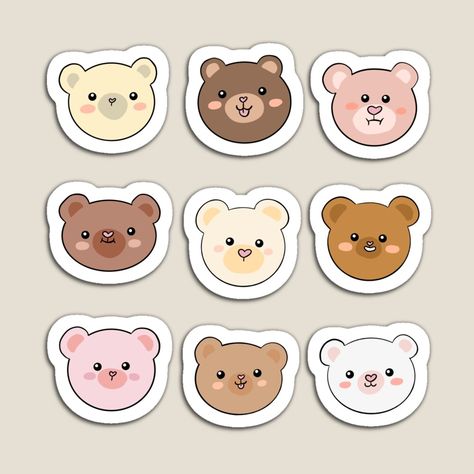 Cute Stickers To Print Kawaii, Kawai Sticker Ideas, Cute Stickers Ideas For Journal, Sticker Pack Ideas, Bears Stickers, Cute Stickers Kawaii, Cute Kawaii Stickers, Teddy Bear Sticker, Cute Cartoon Stickers