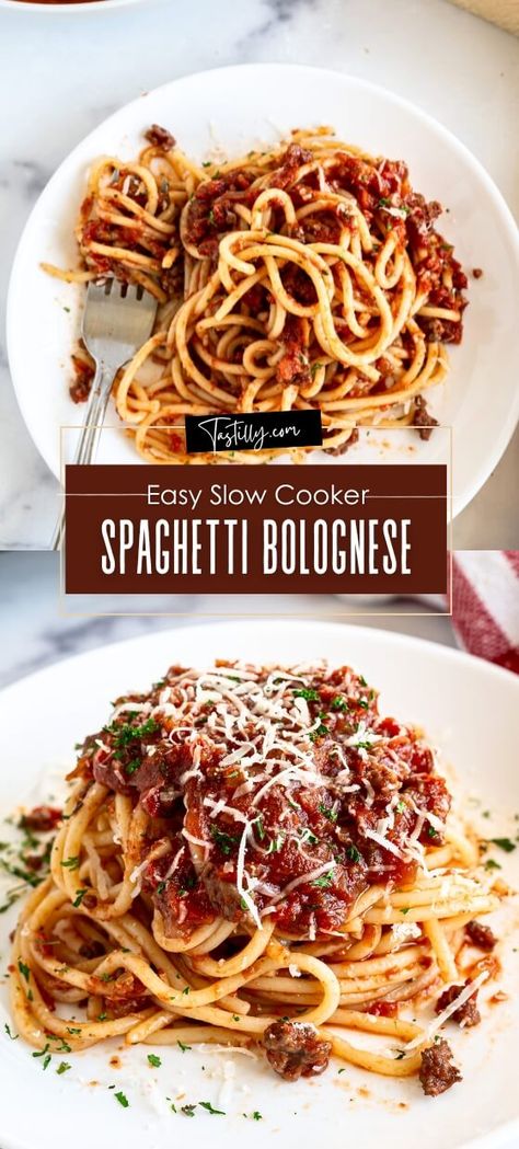 Set & Forget Easy Slow Cooker Spaghetti Bolognese – Tastilly Casseroles Beef, Spaghetti Sauces, Bolognese Spaghetti, Best Homemade Spaghetti Sauce, Slow Cooker Bolognese Sauce, Italian Sauces, Easy Honey Garlic Chicken, Crockpot Italian, Slow Cooker Bolognese