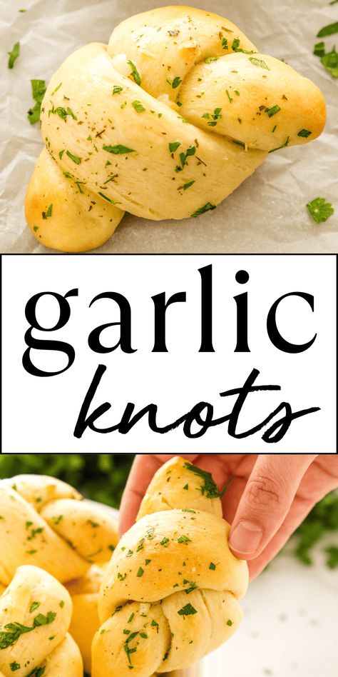 This Garlic Knots recipe makes the perfect fluffy rolls topped with savoury garlic butter. An easy, soft and buttery garlic knot recipe for beginners - with PRO tips! Recipe from thebusybaker.ca! #garlicknots #garlicknotsrecipe #garlicknotrecipe #garlicknot #appetizer #rolls #garlic #easyrolls #garlicrolls via @busybakerblog Garlic Butter Bread Knots, Garlic Nots Recipes From Scratch, Small Batch Garlic Knots, Savory Soft Foods, Easy Savoury Recipes, Easy Garlic Rolls, Appetizer Rolls, Garlic Knot Recipe, Knot Rolls