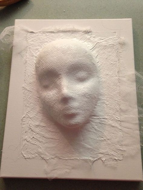 Plaster Sculpture Ideas Art Projects, 3d Art Ideas Sculpture, Styrofoam Sculpture Ideas, Canvas Cloth Painting, 3d Art Inspiration, 3d Painting On Canvas Using Clay, Plaster Cloth Projects, Styrofoam Crafts Diy Projects Ideas, Paper Mache Canvas Art