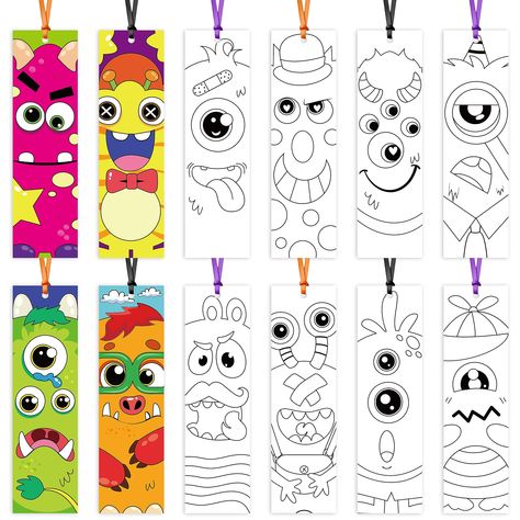 PRICES MAY VARY. Value Package: You will receive 72pcs of bookmarks in 12 different styles, come with 3 bundles of colored ropes. The rich set will bring you a pleasant art craft time. Cool Monster Design: Take unique monster as theme, different monster style bookmarks can be used for different books. These cool monster bookmarks are a hit with your boys. Fun DIY Time: Our funny monster bookmarks come in 12 designs to create a space for your imagination, it's so much fun to bring out the cool mo Bookmark For Boys, Bookmarks For Boys, Monster Party Games, 4th Grade Crafts, Simple Bookmarks, Kids Bookmarks, Bookmark For Kids, Create A Monster, Monster Bookmark