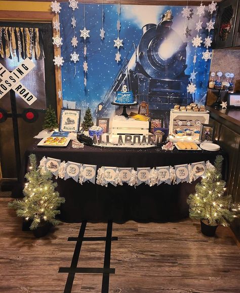 Polar Express Event Ideas, Polar Express Table Decor, Polar Express Preschool Party, Polar Express First Birthday Party, The Polar Express Party, Polar Express Birthday Party Ideas, Polar Express Baby Shower Ideas, Polar Express Ticket Booth, Diy Polar Express Decorations