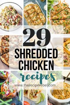 These Shredded Chicken Recipes are easy dinner ideas that are perfect for meal prep because they all start with easy shredded chicken (Instant Pot and Crockpot recipes included). #chicken #shreddedchicken #recipe #recipes #dinner #healthy #chickenbreast Shredded Chicken Instant Pot, Recipes With Shredded Chicken, Chicken Spaghetti Recipe Crockpot, Baked Chicken Spaghetti, Shredded Chicken Crockpot, Chicken Instant Pot, Spicy Baked Chicken, Easy Shredded Chicken, Baked Pesto Chicken