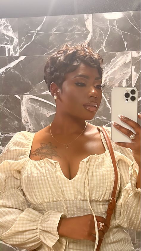 Black Women Blonde Pixie Haircut, Soft Pixie Haircut Black Women, Styling Pixie Haircut Black Women, Black Girls Pixie Hairstyles, Pixie With Bangs Black Women, Curly Pixie Black Women, Black Girls Pixie Cut, Molded Pixie Black Women, Short Hair Cuts On Black Women