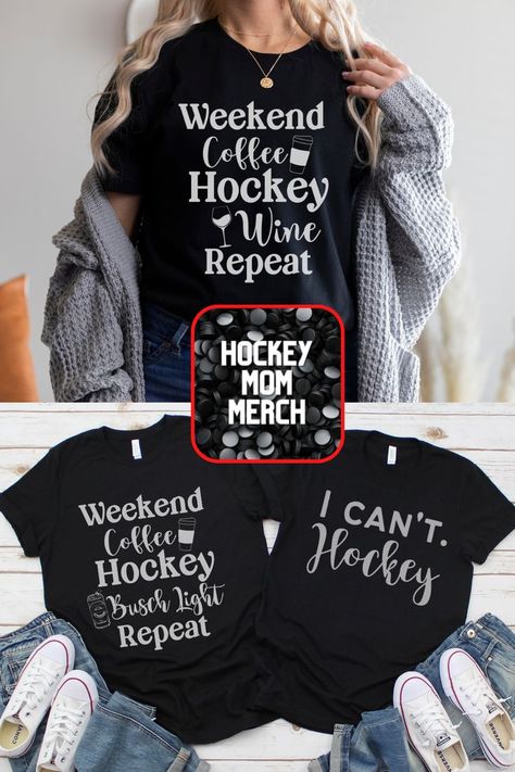 this shows a lady wearing a funny hockey mom shirt about Busch light and coffee Field Hockey Mom Shirts, Hockey Mom Cricut Ideas, Hockey Sayings, Hockey Sister Shirts, Funny Hockey Mom Shirts, Hockey Mom Sweatshirt Hoodie, Cricut Clothes, Girl Mom Shirt, Hockey Quotes