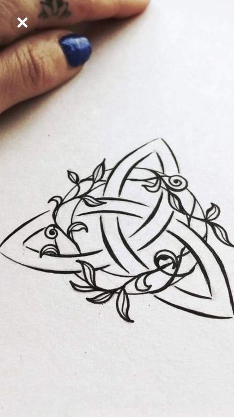 The Triquetra Tattoo, Floral Celtic Knot Tattoo, Celtic Trifecta Tattoo, Celtic Tattoo Designs For Women, Trinity Tattoo Design, Triquetra Drawing, Celtic Shoulder Tattoos For Women, Aquarius Tattoo Simple, Witch Sister Tattoos