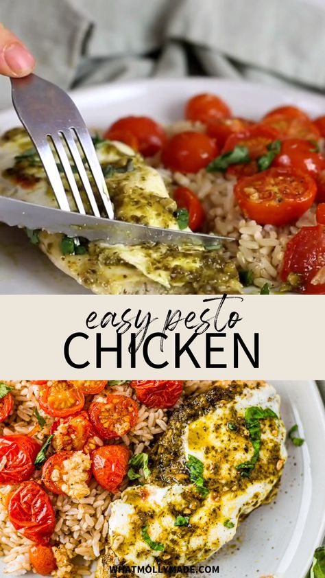 Fresh Basil Pesto, Baked Pesto Chicken, Plats Healthy, Health Dinner, Dinner Recipes Easy, Health Dinner Recipes, Pesto Chicken, Basil Pesto, Chicken Rice