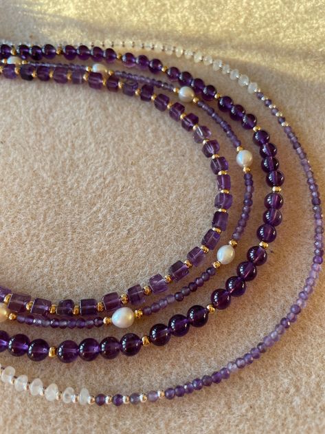 3mm Bead Necklace, Amethyst Beads Necklace, Amethyst Bead Necklace, Gemstone Beads Necklace, Amethyst Beaded Necklace, Purple Gemstone Beaded Necklace, Pearl And Gemstone Necklace, Dainty Gemstone Beaded Necklace, Purple Beaded Jewelry