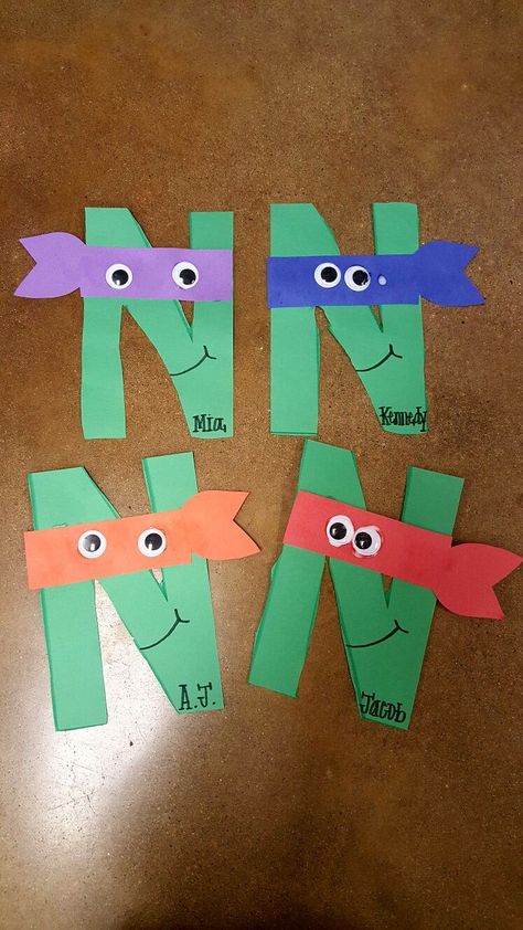 Ninja Preschool Crafts, Letter N Ninja Craft, N Letter Craft Preschool, Craft For Letter N Preschool, N Craft Preschool, N Is For Craft Preschool, N Is For Ninja Craft, Ninja Turtle Crafts For Preschoolers, N Art Preschool