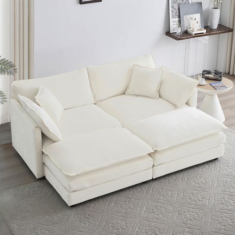 PRICES MAY VARY. 【2-Layer Upholstered Sectional Sofa】 This 2 seater loveseat sofa features upholstered 2-layer seat cushions with high-resiliency foam, 25.2 deep seat, which provides a cloudlike seating experience. Comfy chenille deep seat sofa comes with 5 pillows, which fit perfectly with your waist and neck, ensuring the best support and comfort. 【Durability】 The frame of this sleeper deep couches with ottoman is made of high-quality solid wood which will give you good support. Its soft and b Dorm Couch, Cloud Couch, Mini Couch, Cloud Sofa, Deep Couch, Couch For Living Room, Sofa Images, Couch With Ottoman, Small Couch