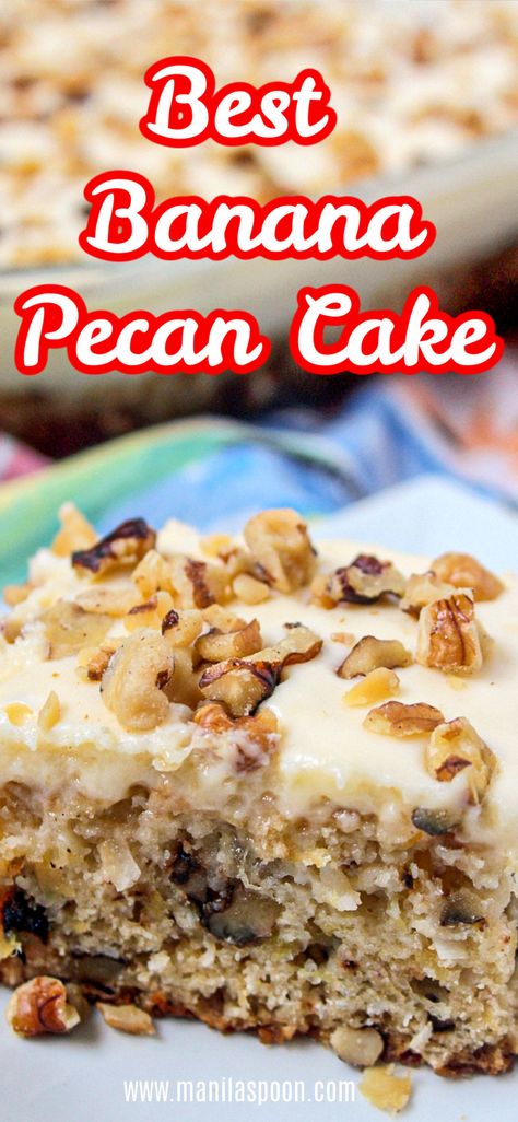 Banana Nut Cake, Banana Desserts, Banana Cakes, Fun Boots, Butter Pecan Cake, Snack Cakes, Squeezed Lemon, Banana Cake Recipe, Pecan Cake