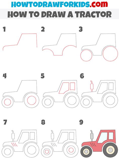 How To Draw A Tractor Easy, Drawing A Tractor, Tractor Drawing Easy Step By Step, Draw A Tractor, Simple Tractor Drawing, How To Paint A Tractor, How To Draw A Tractor Step By Step, How To Draw A Tractor, Farm Drawing Easy