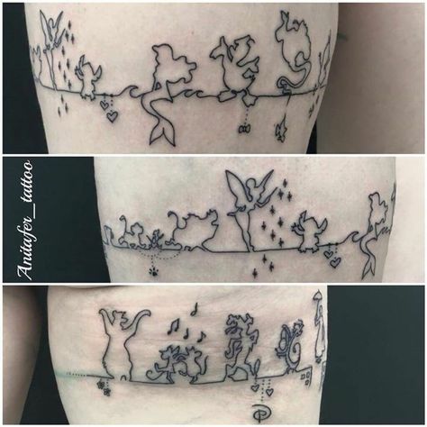 Disney Inspired Tattoos Sleeve, Family Disney Tattoos, Disney Bracelet Tattoo, Disney Inspired Tattoos, Anklet Tattoos, Inspiration Tattoos, Disney Tattoo, Bff Tattoos, Geniale Tattoos