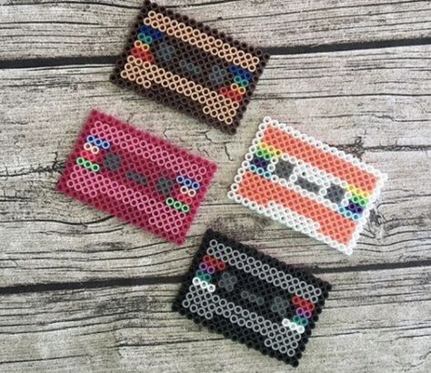 cassette tapes Bead Pixel Art, Retro Cassette, Pearl Beads Pattern, Fuse Bead Patterns, Art Perle, 8bit Art, Hama Beads Design, Perler Bead Templates, Diy Perler Bead Crafts