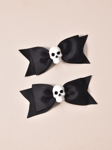 2pcs Women's Polyester Ribbon Fashionable And Minimalist Skull Head Bow Tie Clip For Festival Party, Carnival Or Costume Accessories, Hair Decoration | SHEIN USA Lady In Waiting, Skull Head, Hair Decorations, Swaggy Outfits, Head Accessories, Bow Hair Clips, Accessories Hair, Festival Party, Tie Clip